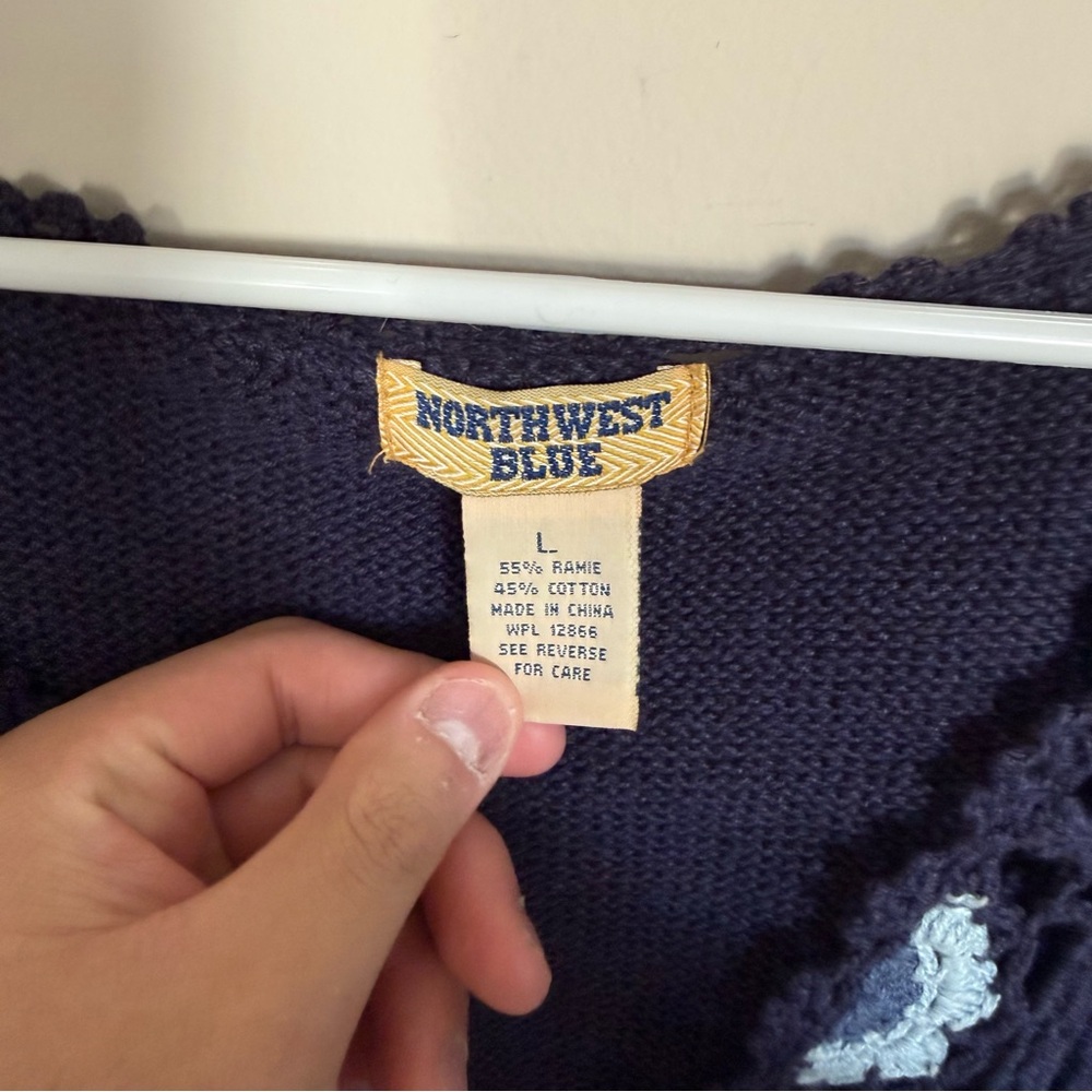 Vintage Boho Chic Coquette Floral Blue Crotchet Sweater Vest Size Large Summer - Picture 3 of 5